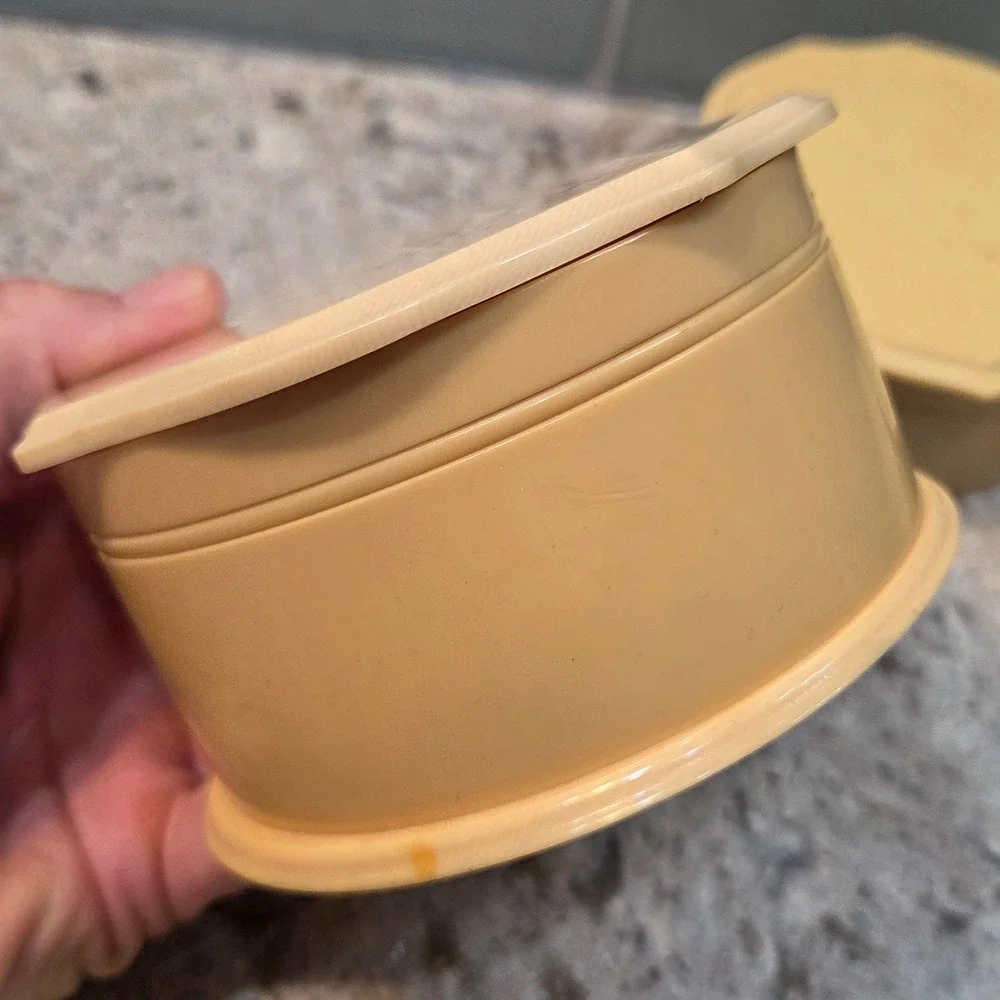 Vintage Fairfax Celluloid Vanity Boxes Cream Scalloped Art Deco Dresser Jars 4pc